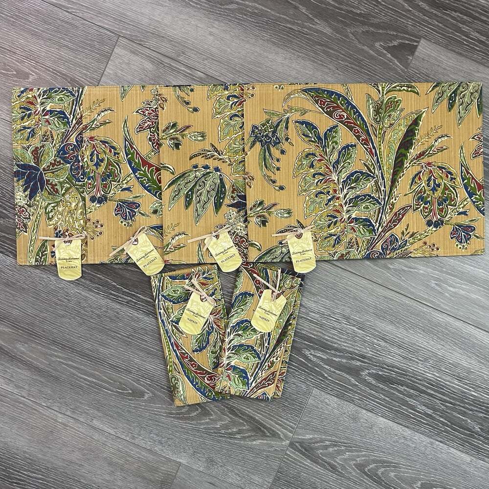 Tommy Bahama Placemats (4) Cayo Vista Gold Tropical Floral & (2) Napkins NWT